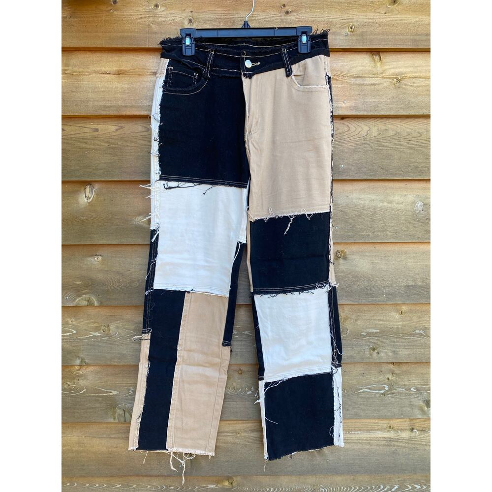 Cider Black Tan And White Patchwork Straight Leg … - image 1